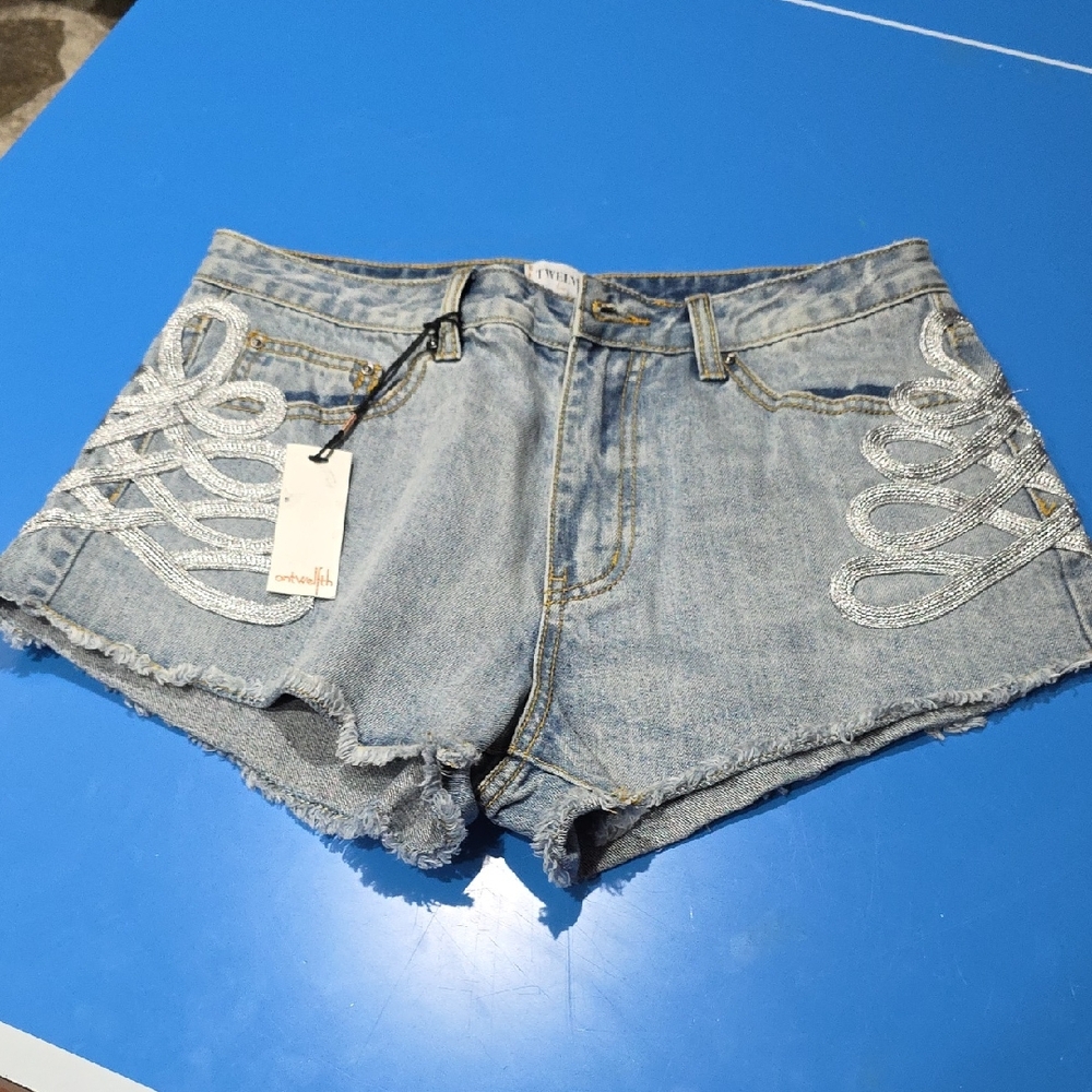 Twelve by Twelve Light Blue Jean Shorts with Silver Detail